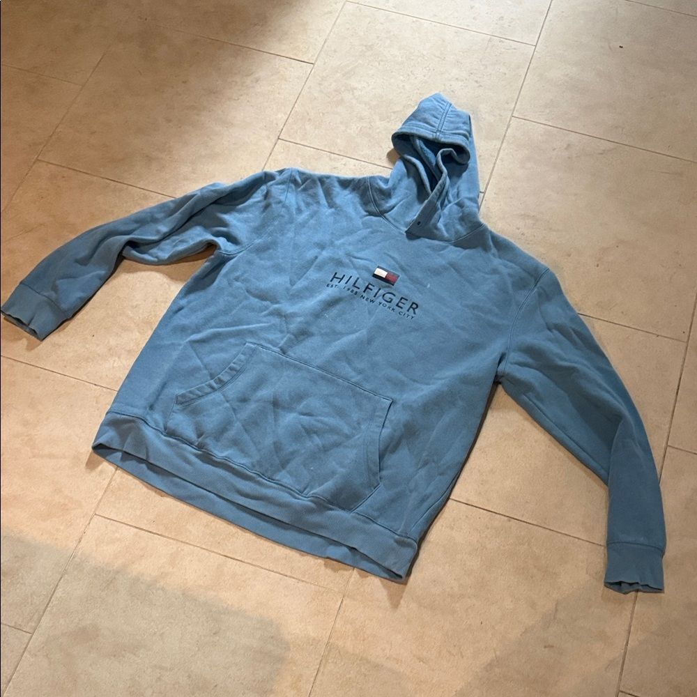 Tommy Hilfiger Light Blue Pullover Hoodie Mens XXL - Light Blue Sweatshirt - Picture 1 of 4